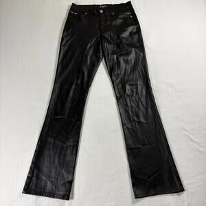 LEI Juniors Mid Rise Flare Black Coated Jeans Size 7 Stretch Shiny Denim Pants